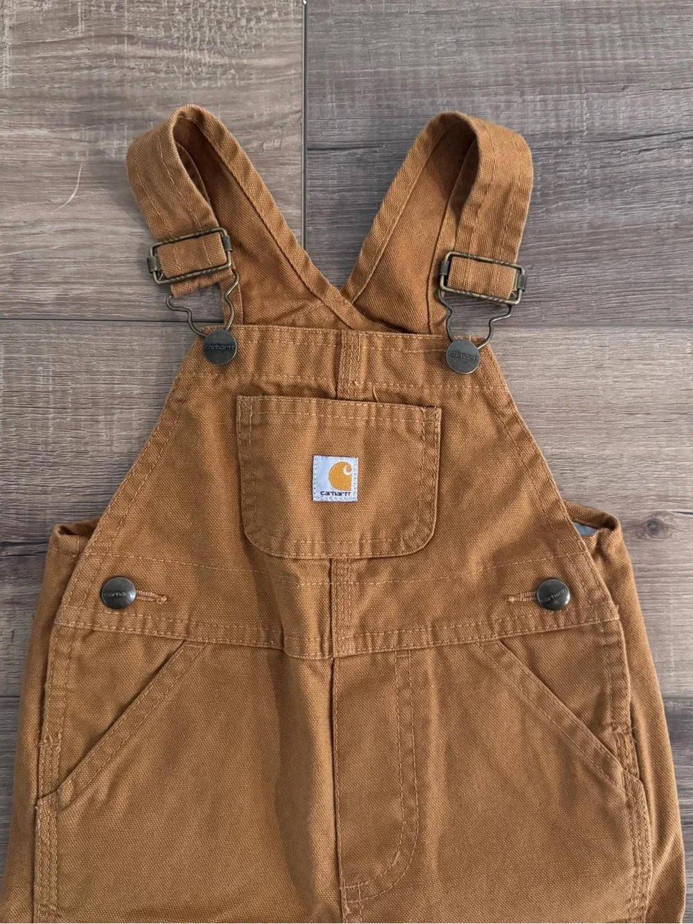 Carhartt Infant Tan/Brown Canvas Bib Overalls with Patch Pocket